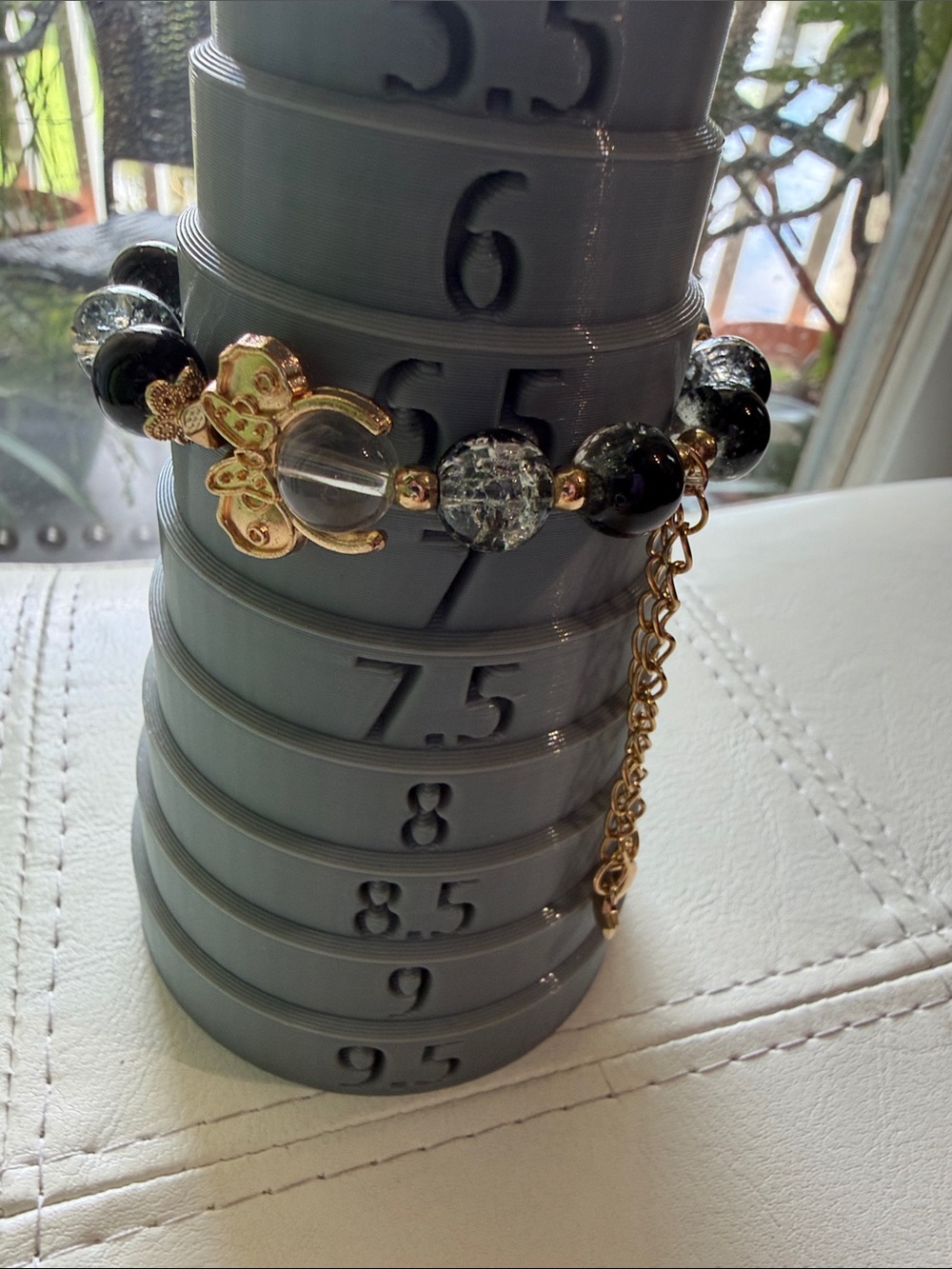 Gold-Tone Black & Clear Beaded Bracelet